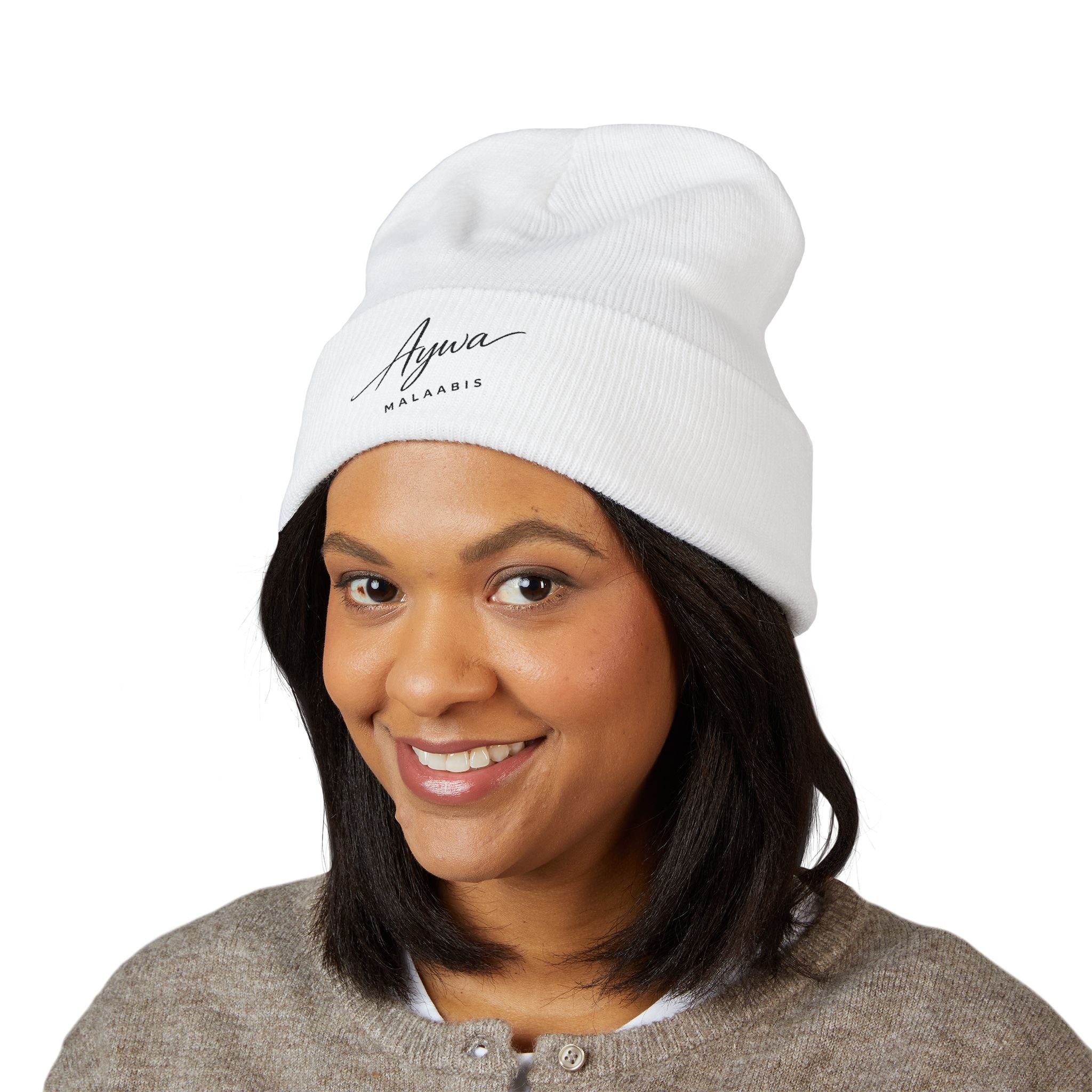Aywa Malaabis Embroidered Beanie | Classic Cuffed Knit Hat | Minimal Streetwear Winter Cap