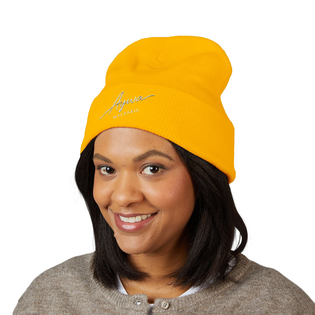 Aywa Malaabis Embroidered Beanie | Classic Cuffed Knit Hat | Minimal Streetwear Winter Cap