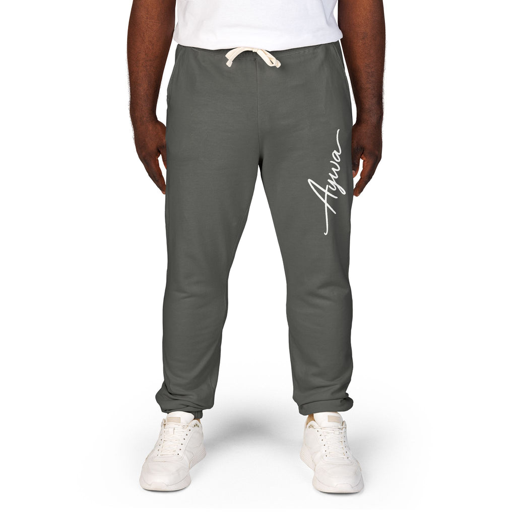 Aywa Joggers — "Amor" Script Graphic Fleece Sweatpants