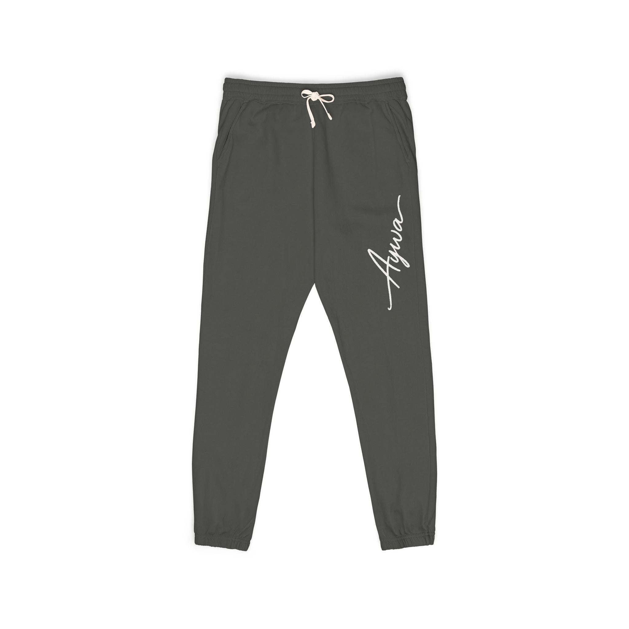 Aywa Joggers — "Amor" Script Graphic Fleece Sweatpants