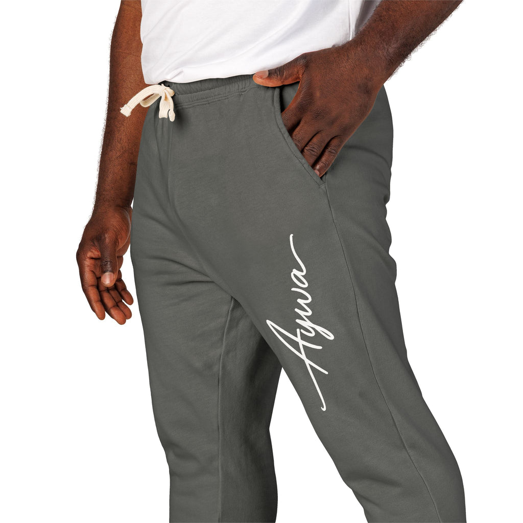 Aywa Joggers — "Amor" Script Graphic Fleece Sweatpants