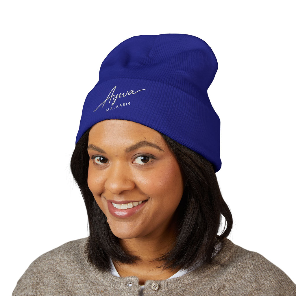 Aywa Malaabis Embroidered Beanie | Classic Cuffed Knit Hat | Minimal Streetwear Winter Cap