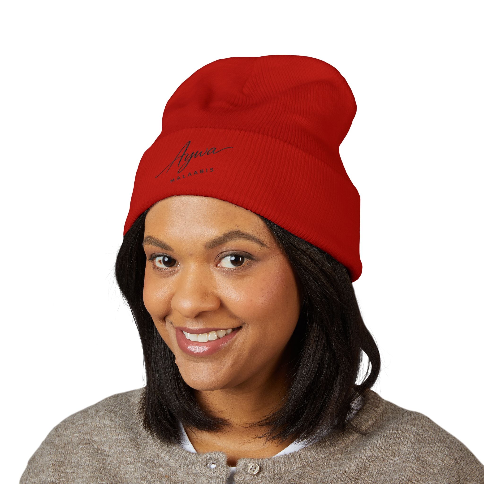 Aywa Malaabis Embroidered Beanie | Classic Cuffed Knit Hat | Minimal Streetwear Winter Cap