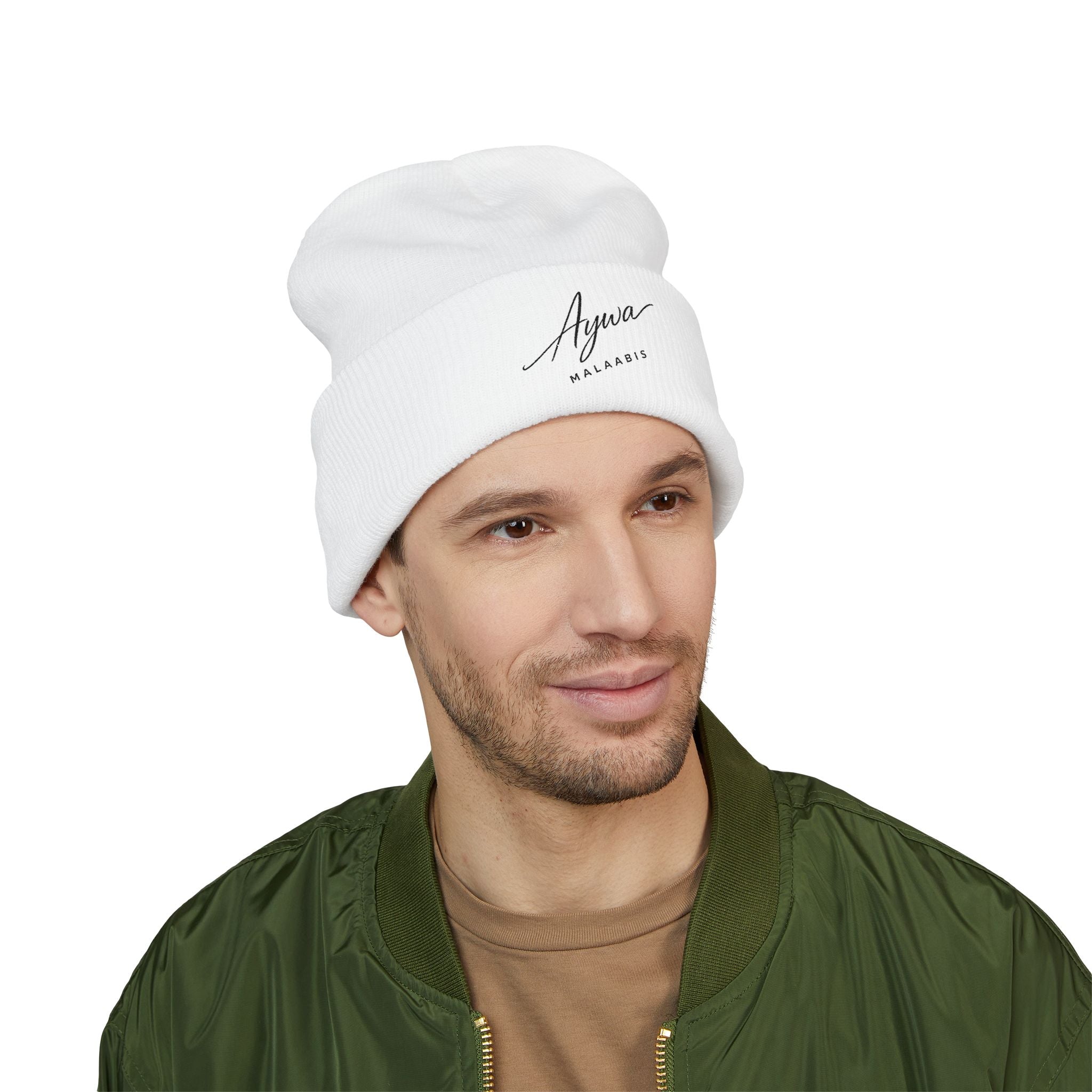 Aywa Malaabis Embroidered Beanie | Classic Cuffed Knit Hat | Minimal Streetwear Winter Cap