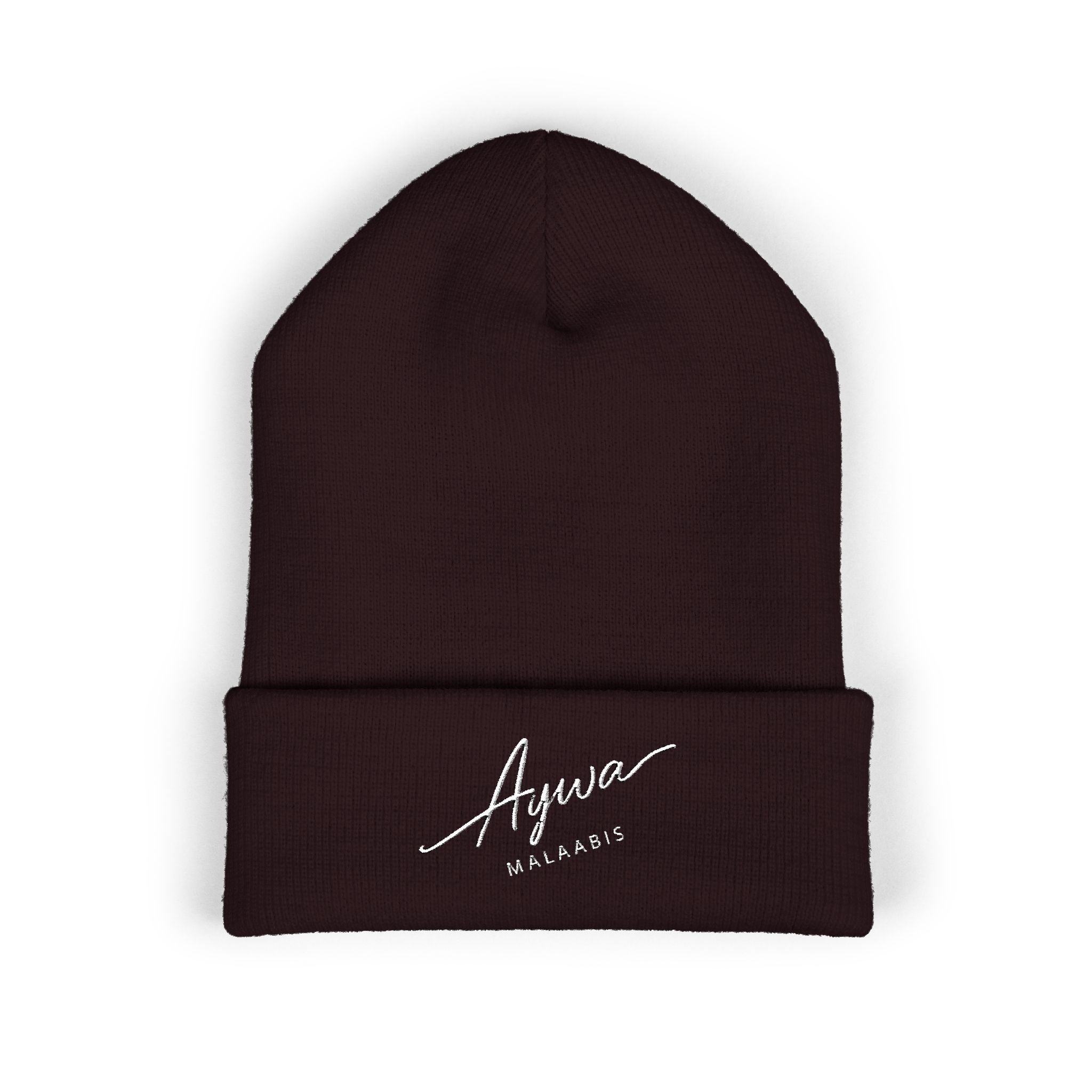 Aywa Malaabis Embroidered Beanie | Classic Cuffed Knit Hat | Minimal Streetwear Winter Cap