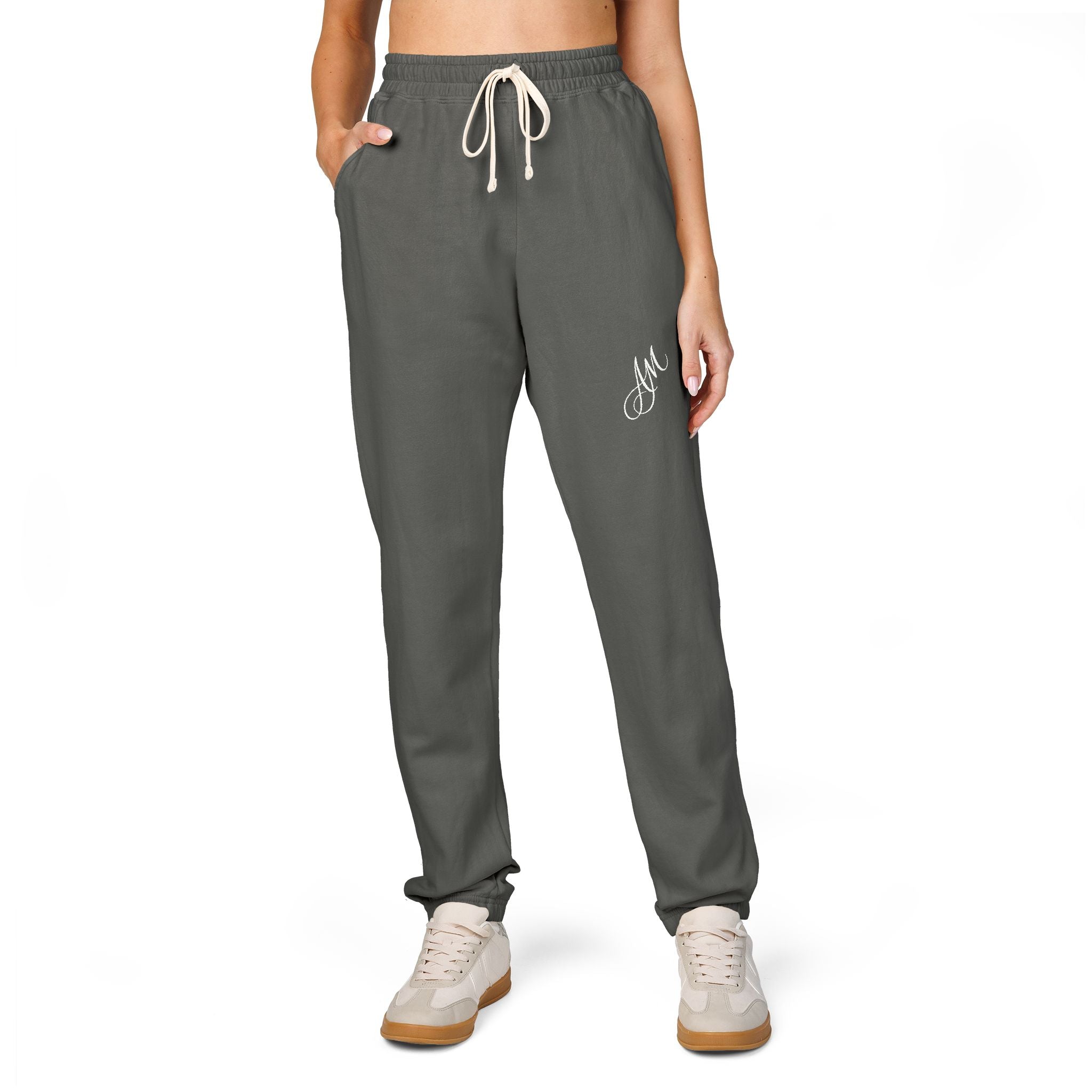 Aywa Joggers — "Amor" Script Graphic Fleece Sweatpants