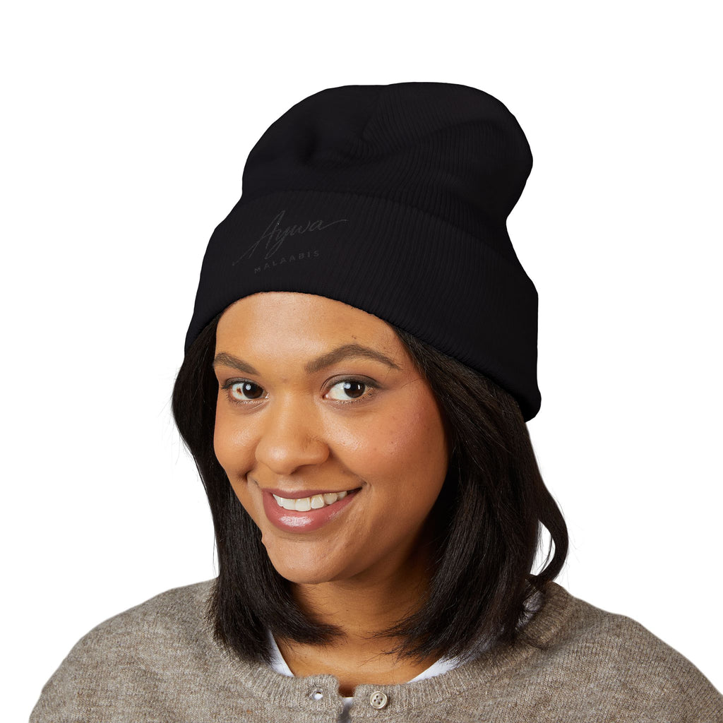 Aywa Malaabis Embroidered Beanie | Classic Cuffed Knit Hat | Minimal Streetwear Winter Cap