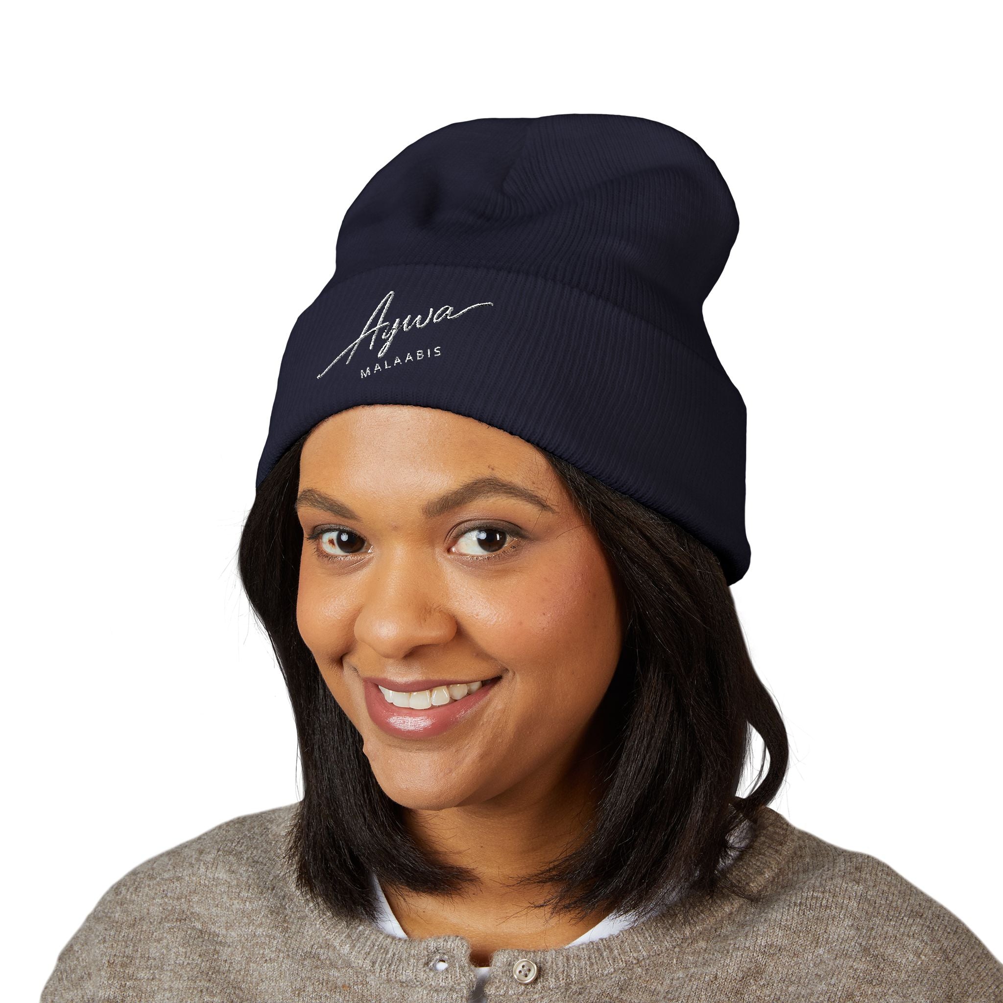 Aywa Malaabis Embroidered Beanie | Classic Cuffed Knit Hat | Minimal Streetwear Winter Cap