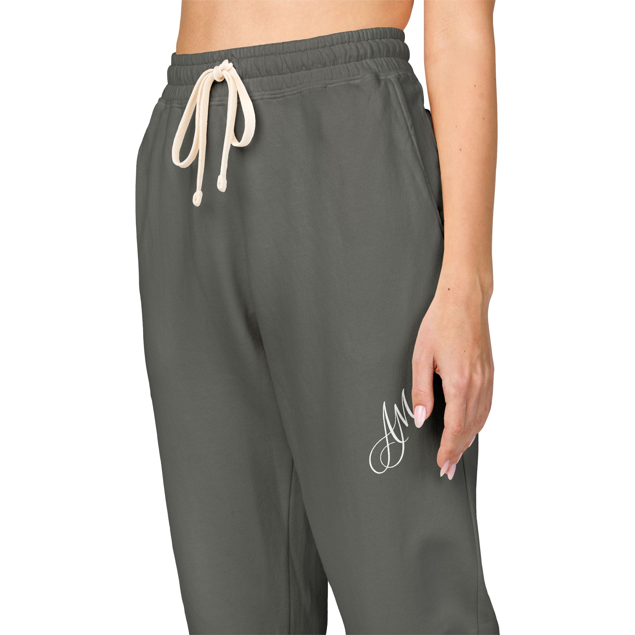 Aywa Joggers — "Amor" Script Graphic Fleece Sweatpants