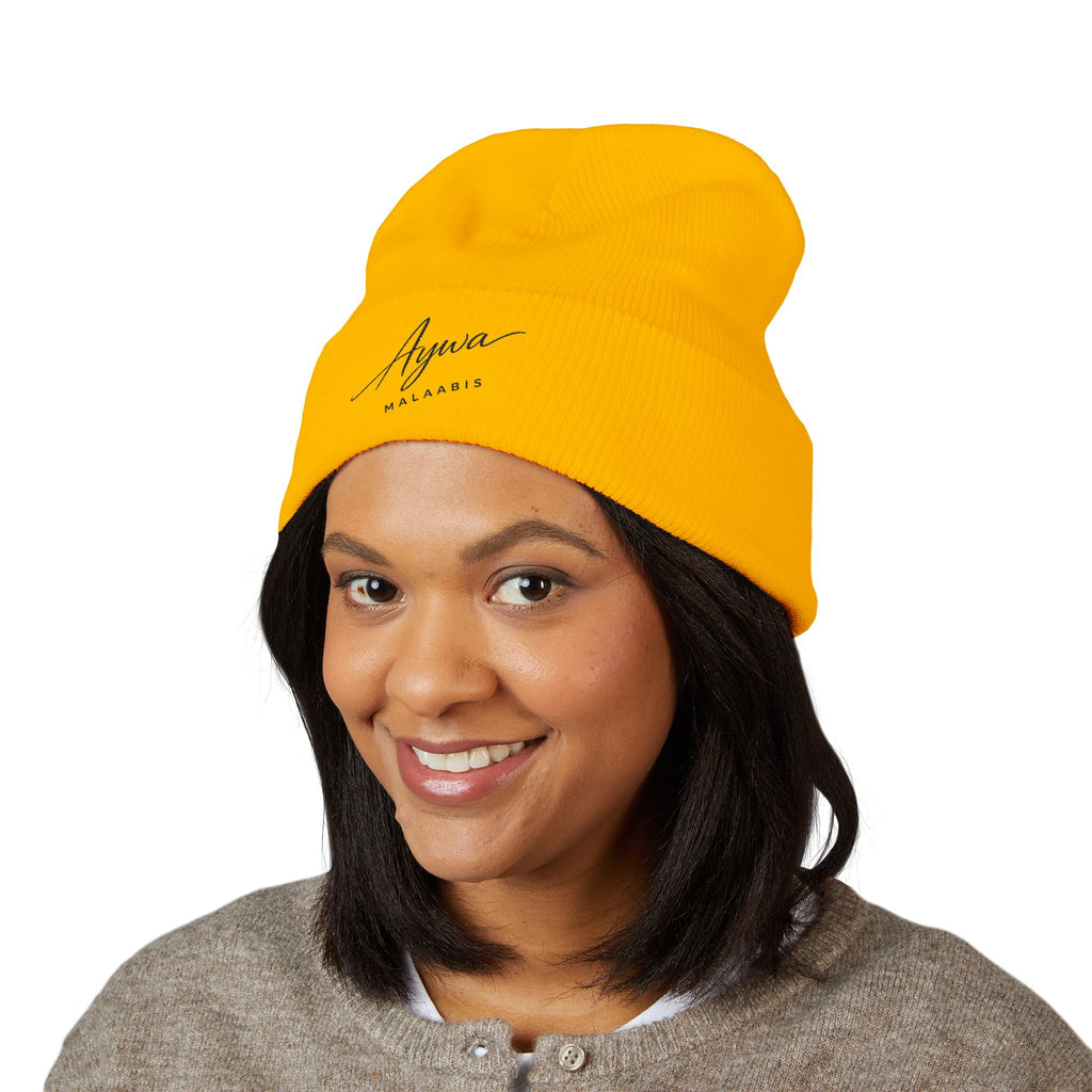 Aywa Malaabis Embroidered Beanie | Classic Cuffed Knit Hat | Minimal Streetwear Winter Cap